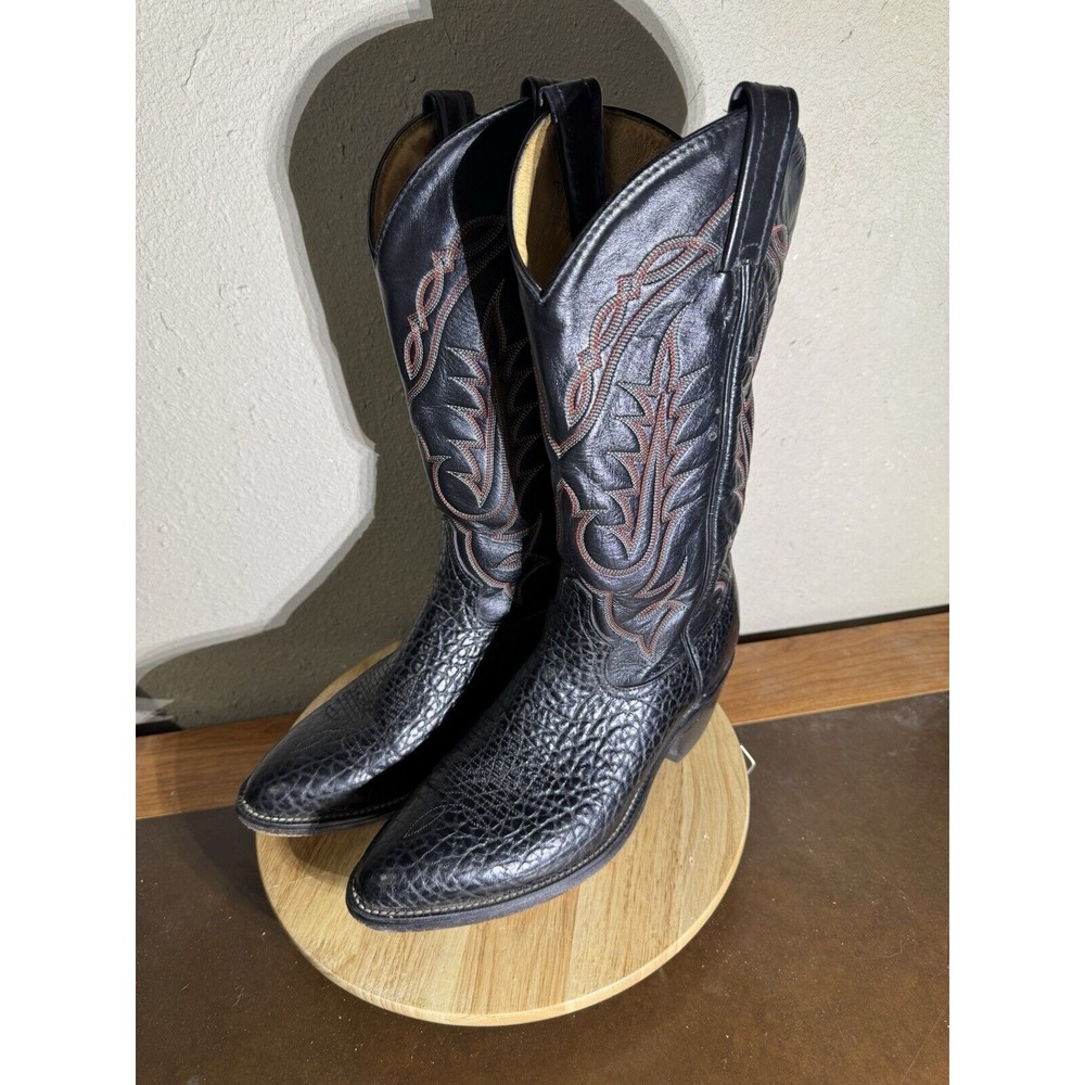 Vintage Exotic Tony Lama El Rey Genuine bullhide Western Cowboy Boots Men's 7.5D